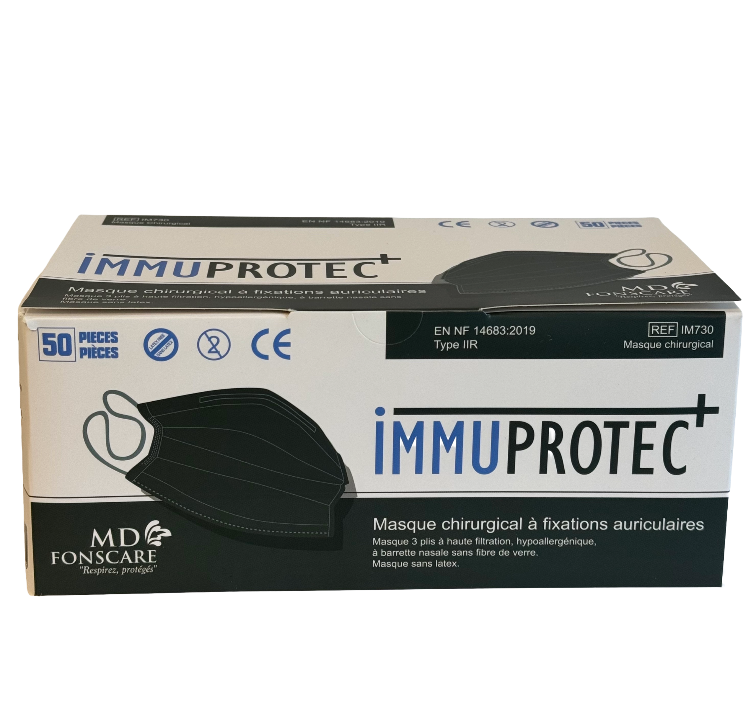 Masque chirurgical type IIR Noir ( boite de 50) (BFE>98%) EN14683:2019
