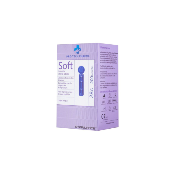 SOFT Lancettes 28G Pro-Tech Pharma Boîte de 200