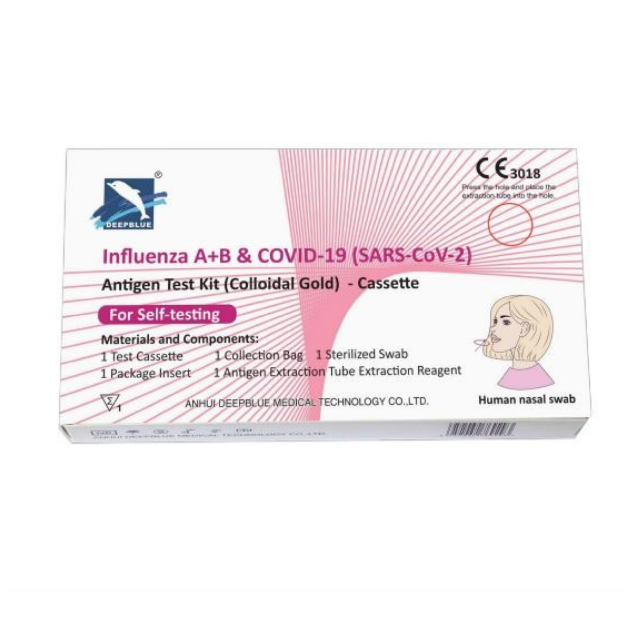 Autotest Antigénique 3 en 1: Grippe A / Grippe B / Covid-19. Deepblue - boite unitaire - DLU : 08/2027